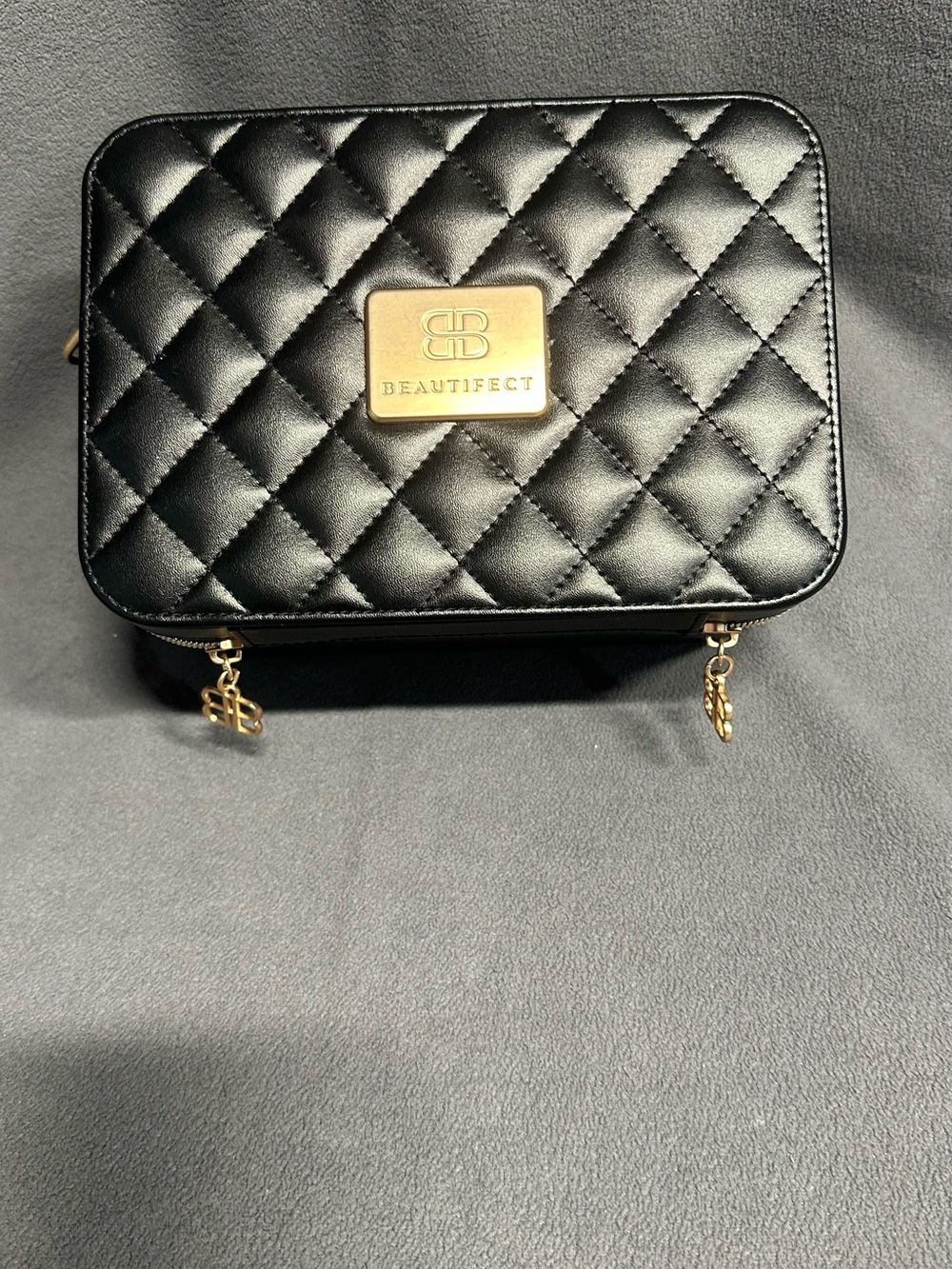 Quilted Black Cosmetic Case with Gold Hardware